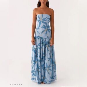 Peppermayo exclusive- Eden Strapless Maxi Opulent Blue Floral Dress